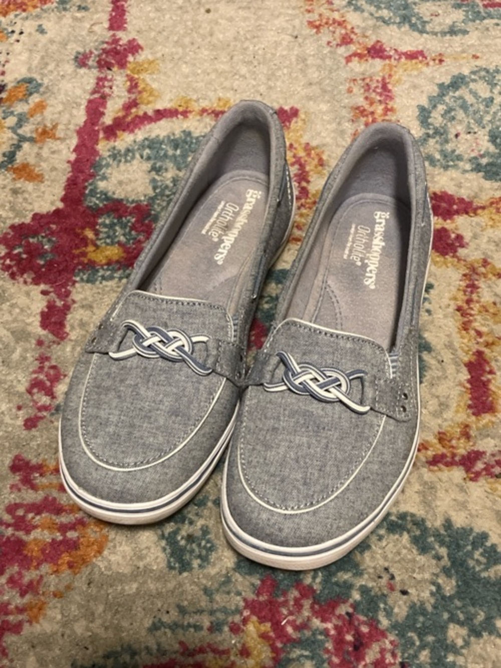 Grasshoppers Blue and White Slip-On Loafers with Braided Accent Size 7